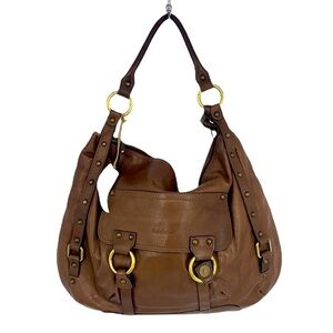 Baldinini Women's Brown Leather Shoulder Bag w/ Brass Hardware Outer Pocket NWOT
